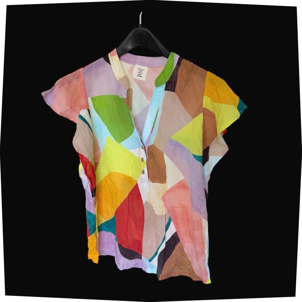 Capjuluca Aldo Martins Abstract Geometric Print Cap‎ Sleeve Blouse Multi-Color